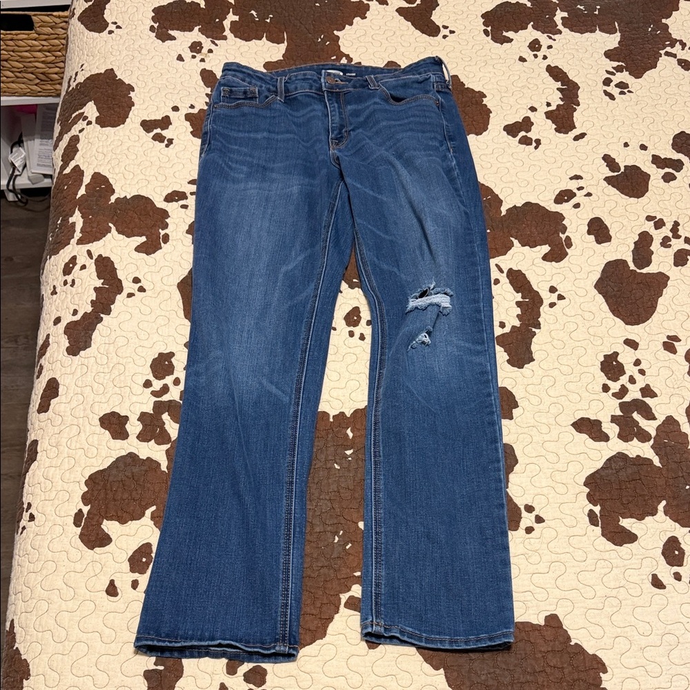 Old Navy Straight Leg Blue Jeans with Distressed Detail